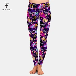 Letsfind elemento de moda guitarra, lábios, notas impressão leggings femininas cintura alta fitness estiramento calças femininas finas