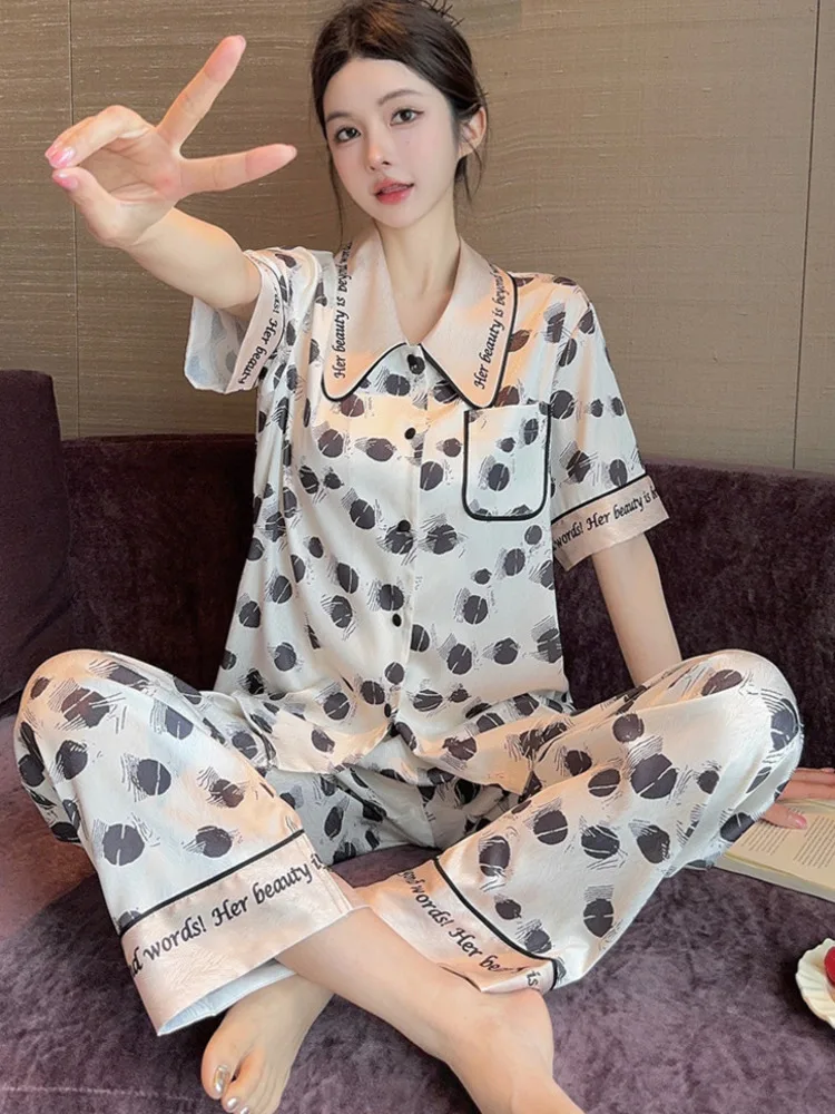 2024 Summer New Pajamas Women's Big Butterfly Ice Silk TikTok Internet Celebrous Outer Wear Home Clothes