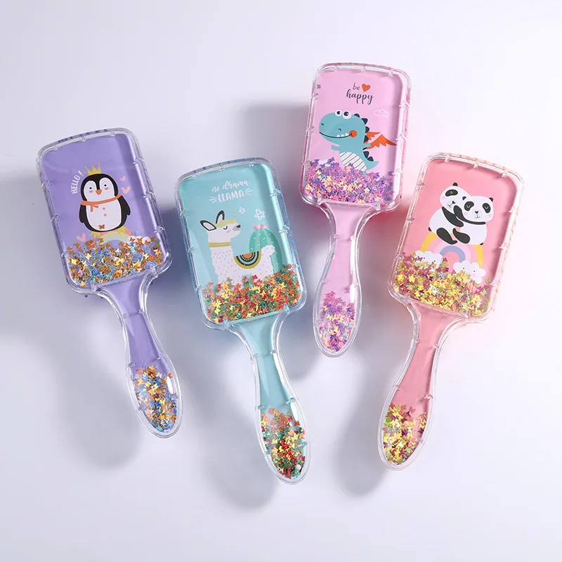 Girl Cartoon Plastic Airbag Comb Quicksand Sequin Hairdressing Comb Plastic Comb Glitter Massage Comb Cartoon Cute Fruit Comb