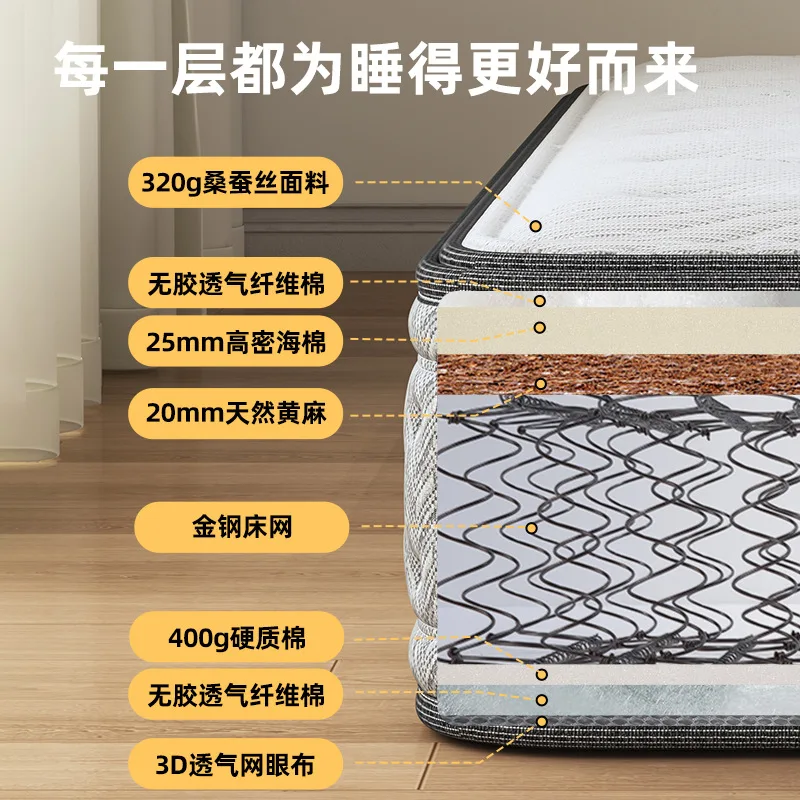 مرتبة منزلية من الجوت مرتبة إسفنجية صلبة سرير سيمونز الماسي مرتبة ربيعية قابلة للتنفس