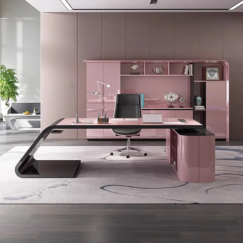 Painted Desk Stylish Simple Lady Boss Table Pink High-end Manager Table Creative Office Table And Chair Combination
