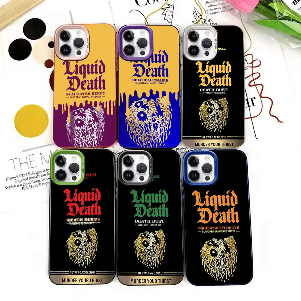 Крутой чехол для телефона Liquid Death для черного lMDColor Silver Shell для телефона 16, 16e, 15, 14, 13, 12, 11 Pro Max Plus