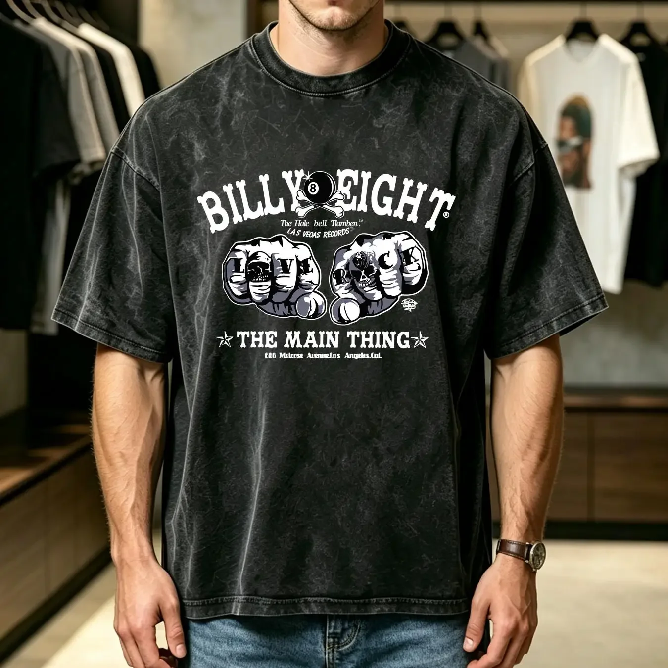 washed T Shirt LOVE Rock billy Eight Mens Black Biker Rocker a USA vintage Washed Casual designer clothes Unisex Soft fashion