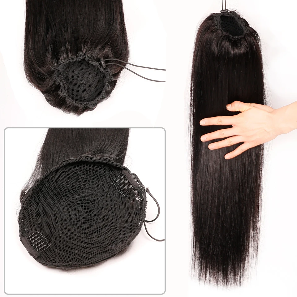 Aliballad-Straight Drawstring Ponytail Extensões para Mulheres, Cabelo Humano, Brazilian Pony Tail, Remy Hair Clip, 150g