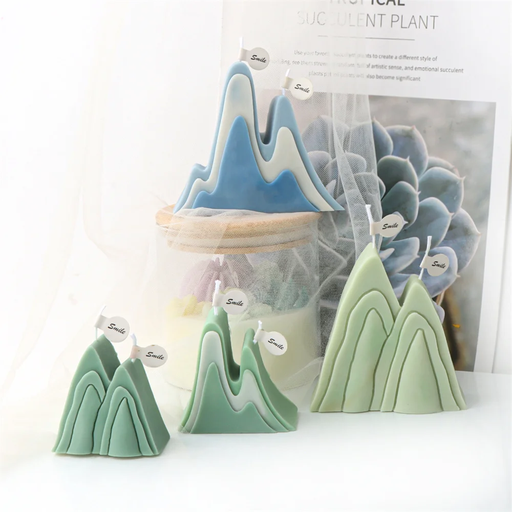 Molde de vela de montaña abstracto geométrico, molde de silicona Irregular, Volcán, nieve, pico de montaña, molde para hornear pasteles, decoración de pasteles DIY