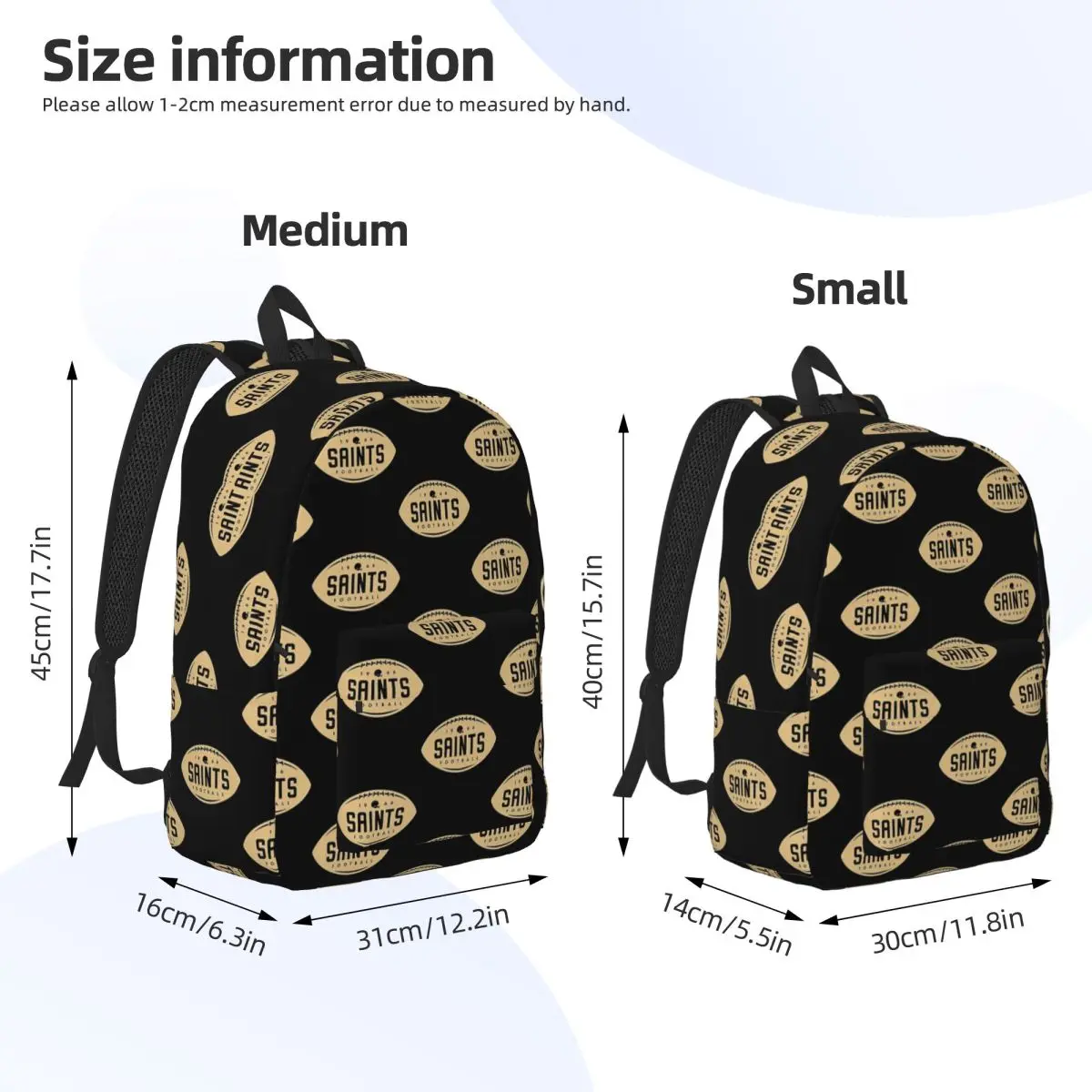 Football Shape New Orleans Saints Backpack Daypack Large Capacity Kids BookBag School Bag Shoulder Bags for Men Women