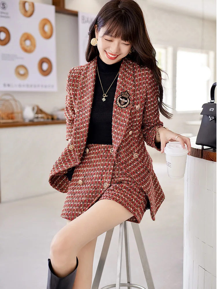 Autumn Winter Formal Women Business Suits with Blazers Coat and Shorts Ladies Office Professional Career Work Wear Outfits