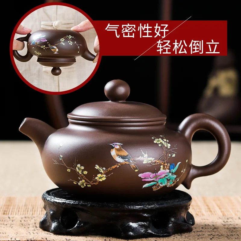 5pcs 200cc Pot Xishi Clay Tea Hand Carved Purple Teapot Zisha Set Peony Filter Authentic Kettle Puer Chinese Yixing Master