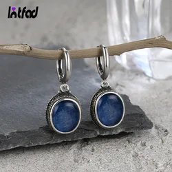 925 Sterling Silver Oval Natural stone Kyanite Labradorite Hoop Earrings Vintage Wedding Party High Jewelry Anniversary Gift