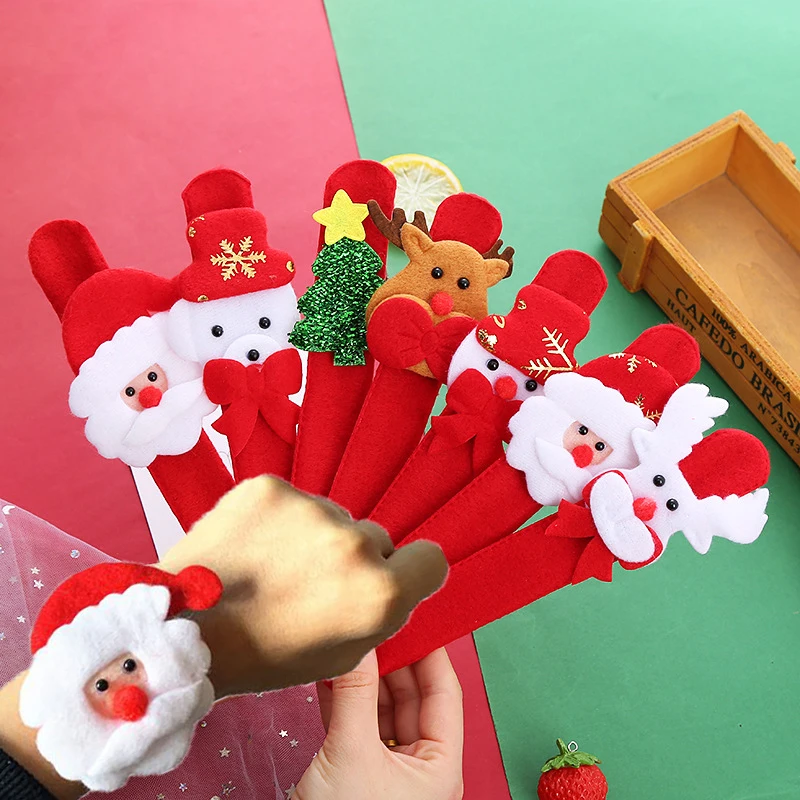 5PCS Red Santa Christmas Gifts Slap Bracelet Kids Christmas Gifts Xmas Party Favor Presents Giveaways New Year Kindergarten Gift