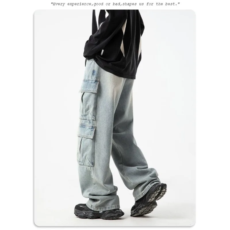 

Спецодежда с несколькими карманами, джинсы для винтажной стирки, японская повседневная одежда в стиле ретро.