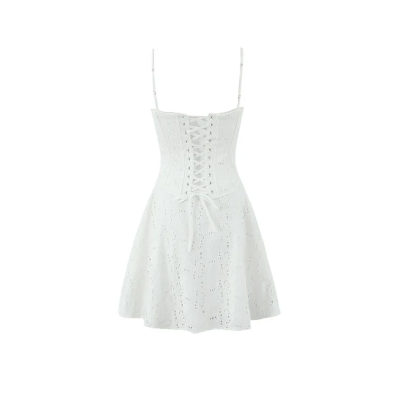 Women Lace Up ELARA WHITE BRODERIE ANGLAIS MINI DRESS