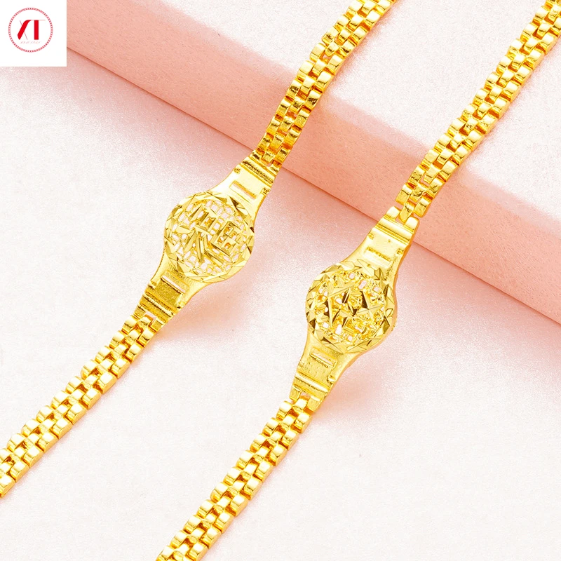 XT Jewellery Korea 24k Hand Watch Chain Fu Character Bracelet 916 Original Gold Plated