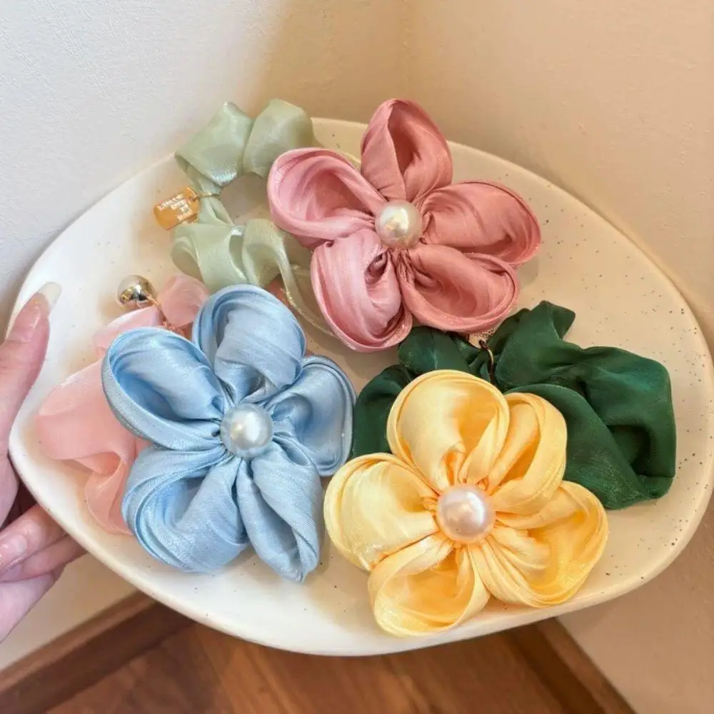 Fashion Hair Band Flower Girls Hair Accessories Large Flower Pearl Hair Rope High Elastic Hair Ties Ponytail Hair Ring Scrunchie