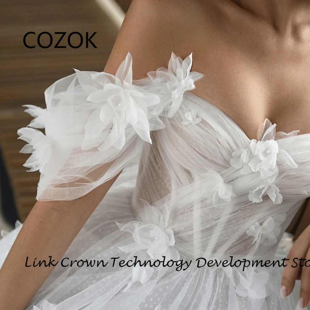 COZOK-Vestidos de casamento sem alças com apliques, vestidos de noiva fora do ombro, branco, tule macio, novo, verão, 2022