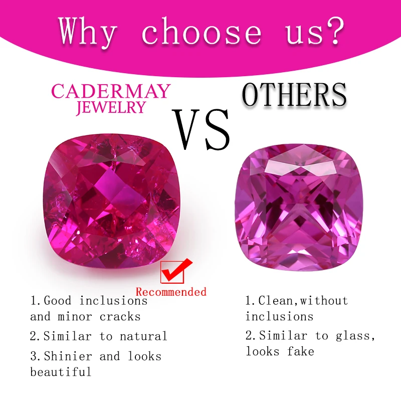 CADERMAY Hot Pink Ruby Gemstones With Inclusions 4mm-12mm Heart Shape Rose Pink Lab Grown Ruby Loose Stones For Jewelry Making