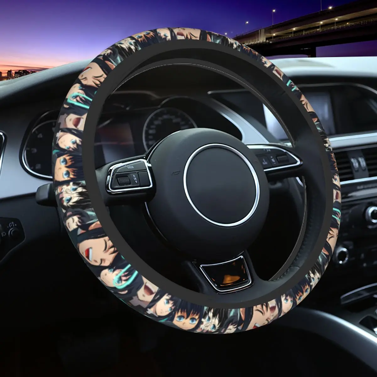 Muichiro Demon S-Slayer Steering Wheel Cover Soft Japanese Steering Wheel Protector Universal Fit 37-38cm Car Accessories