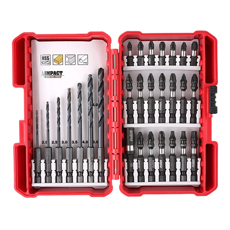 

Anti-shock batch head set electric drill bit set magnetic cross repair 28 piece toolbox electric screwdriver head