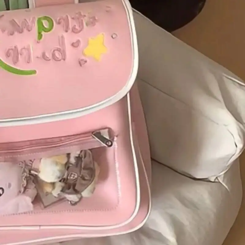 Japanese Women Kawaii Strawberry Ita Bags Sweet Cute Girls Preppy Schoolbags Transparent Chic Casual Ins Backpacks Y2k Aesthetic