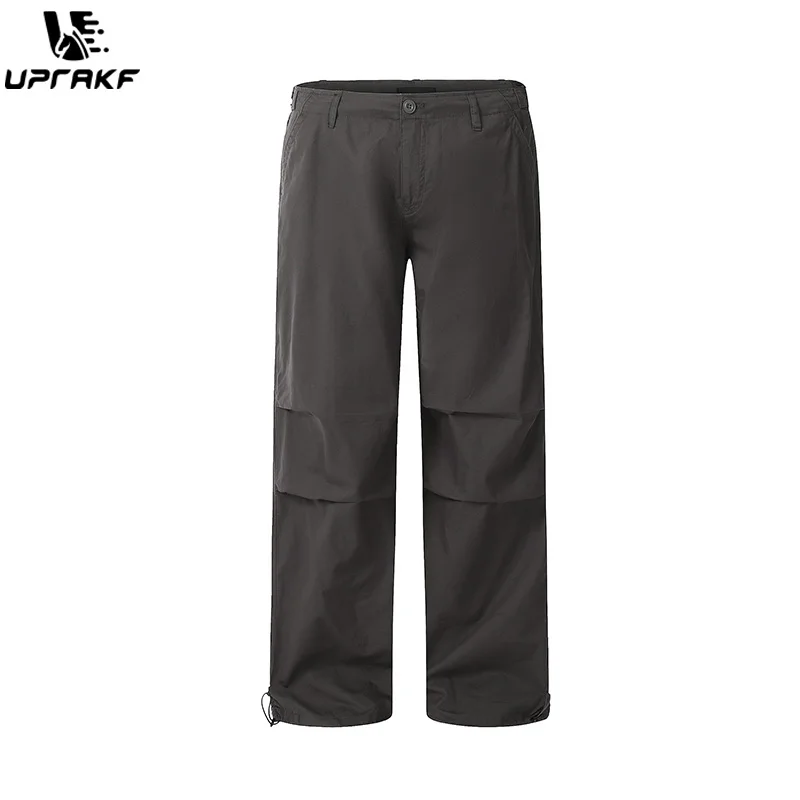 UPRAKF Straight-leg Trousers Comfort Casual Autumn Pantalones Solid Color Safari Style Pleated Loose Wide Leg