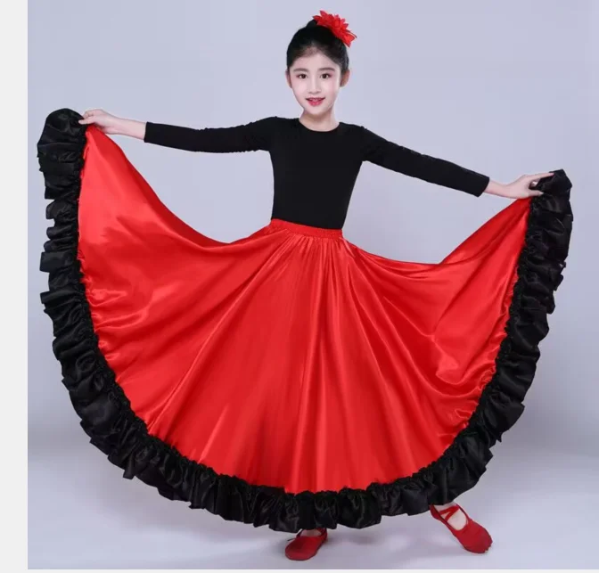 1pcs/lot children belly dancing skirt girl flamenco spanish flight bull skirt 360degree