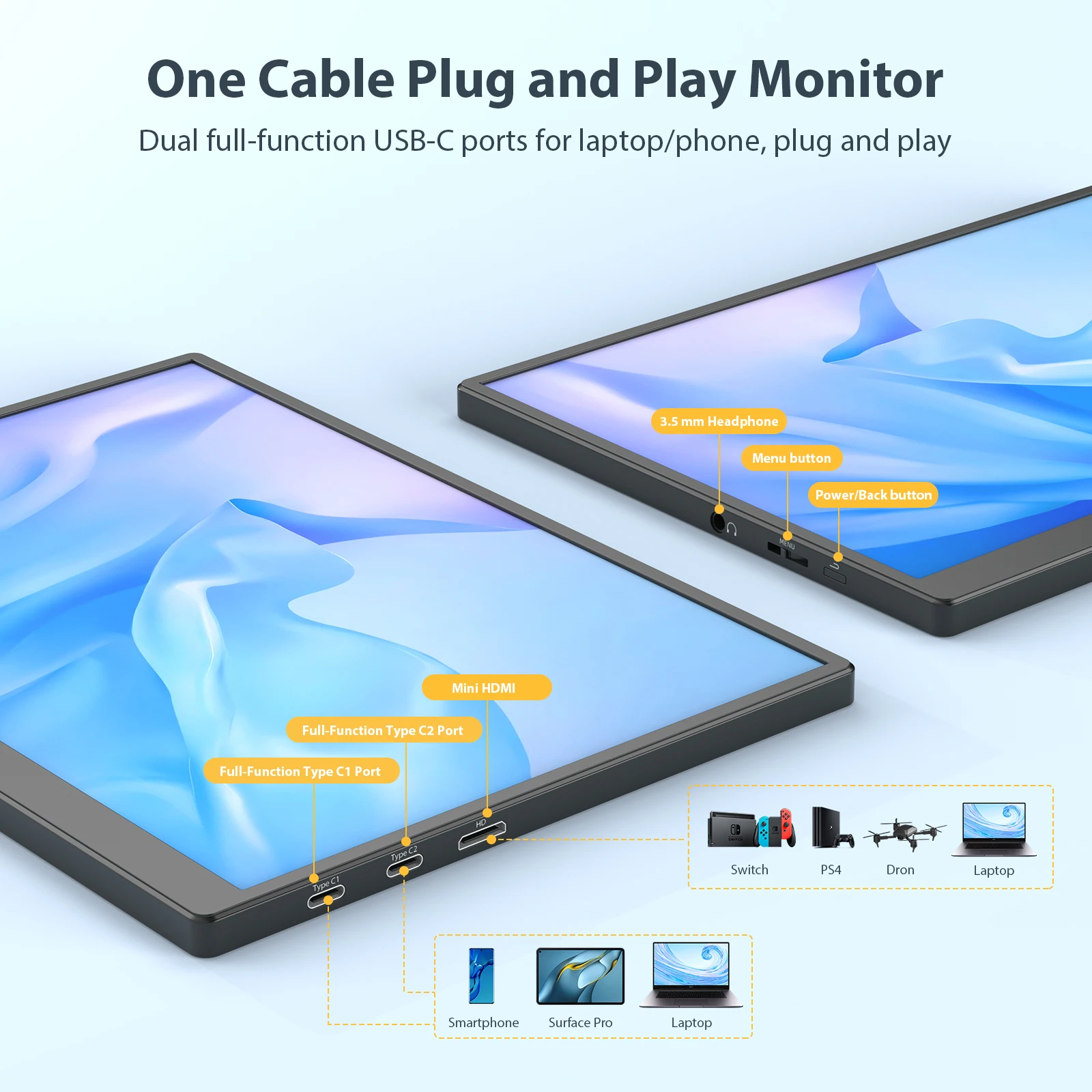 Imagem -06 - Eyoyo-monitor de Jogos Ips Full hd Segunda Tela Portátil para Laptop e Telefone 1920x1280 420cd 100 Srgb Escudo de Plástico 10.5 Polegada Tipo-c