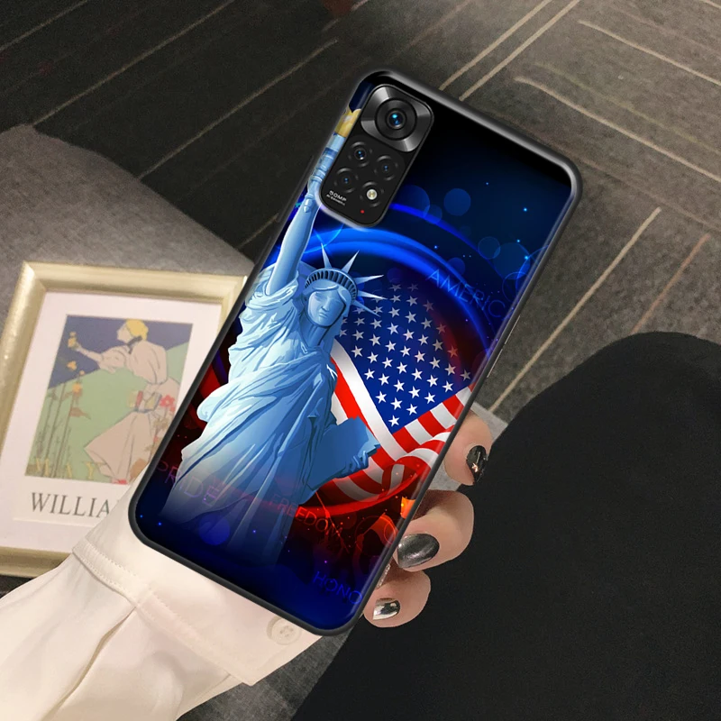 America Flag Statue of Liberty Case For Redmi Note 12 Pro 8 9 10 11 Pro Note 12S 11S 10S 9S 8T Redmi 12C 10C 10A 9C Cover