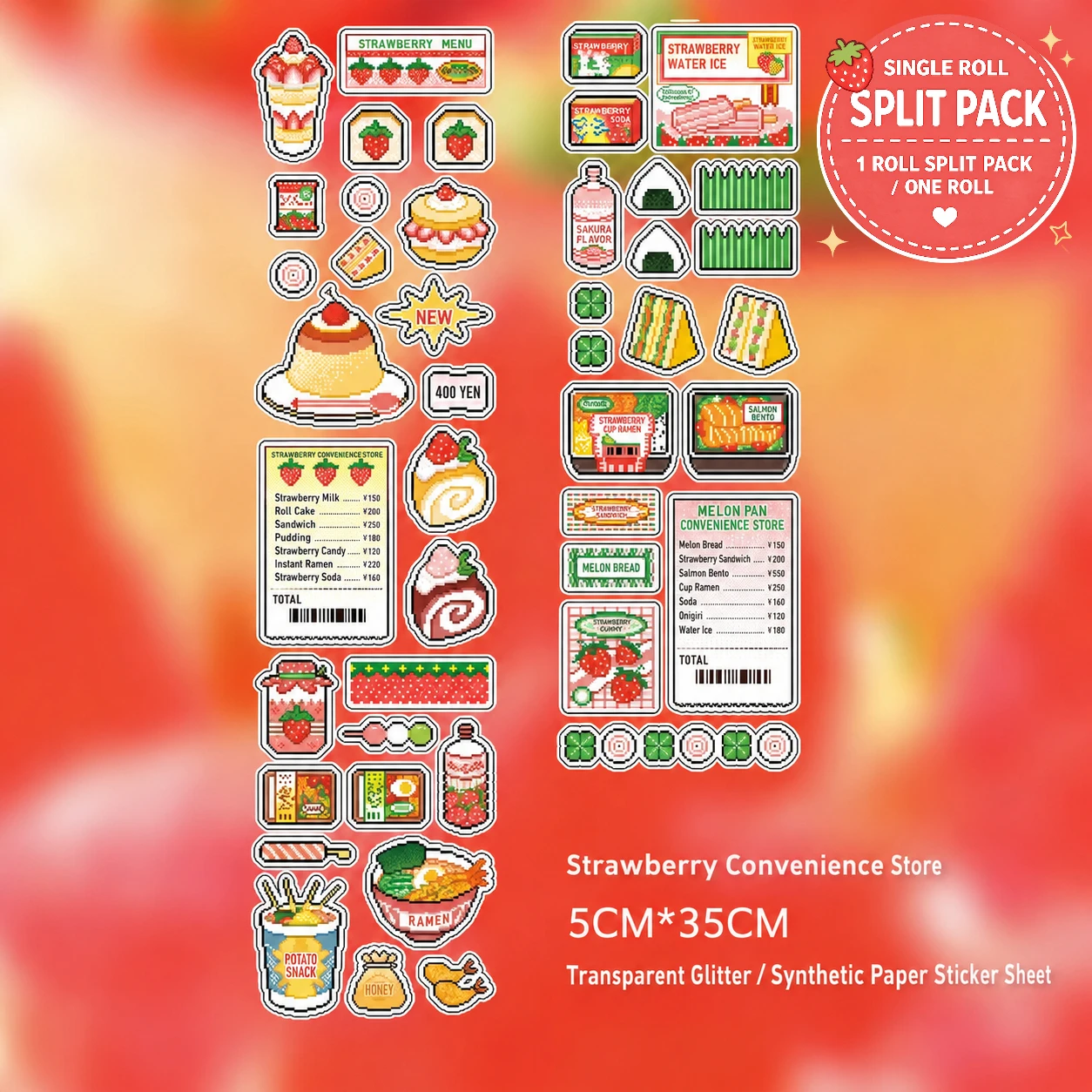 Japanese Kawaii Strawberry Convenience Store Pixel Style Die-Cut Sticker Cute for DIY Phone Case Scrapbooking Journal Collage - view 6