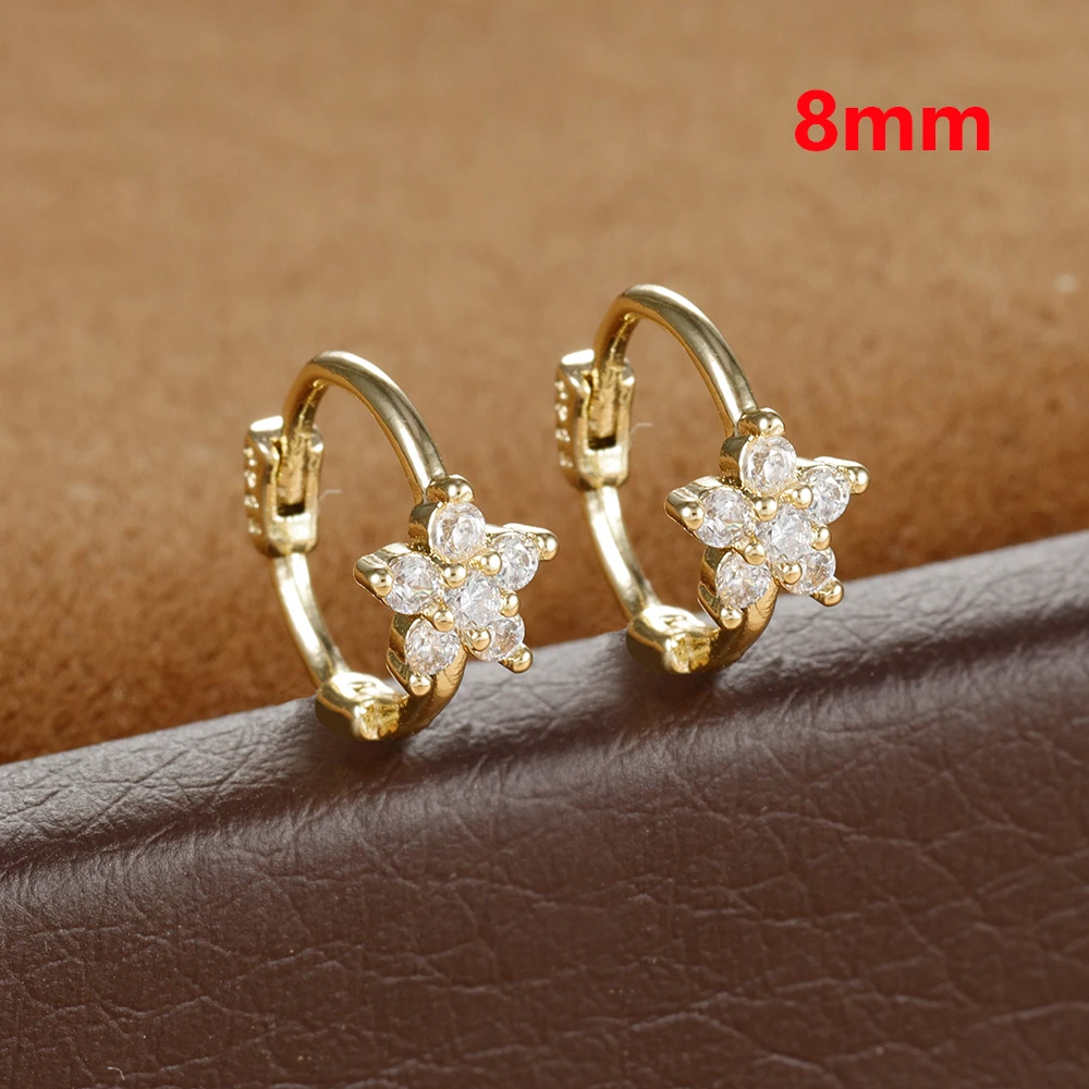2 szt. Stal nierdzewna 6MM 8MM kolorowa cyrkonia mały kolczyk w kształcie koła mały kwiatek 18K pozłacany kolczyk Huggie Piercing biżuteria — zdjęcie 5