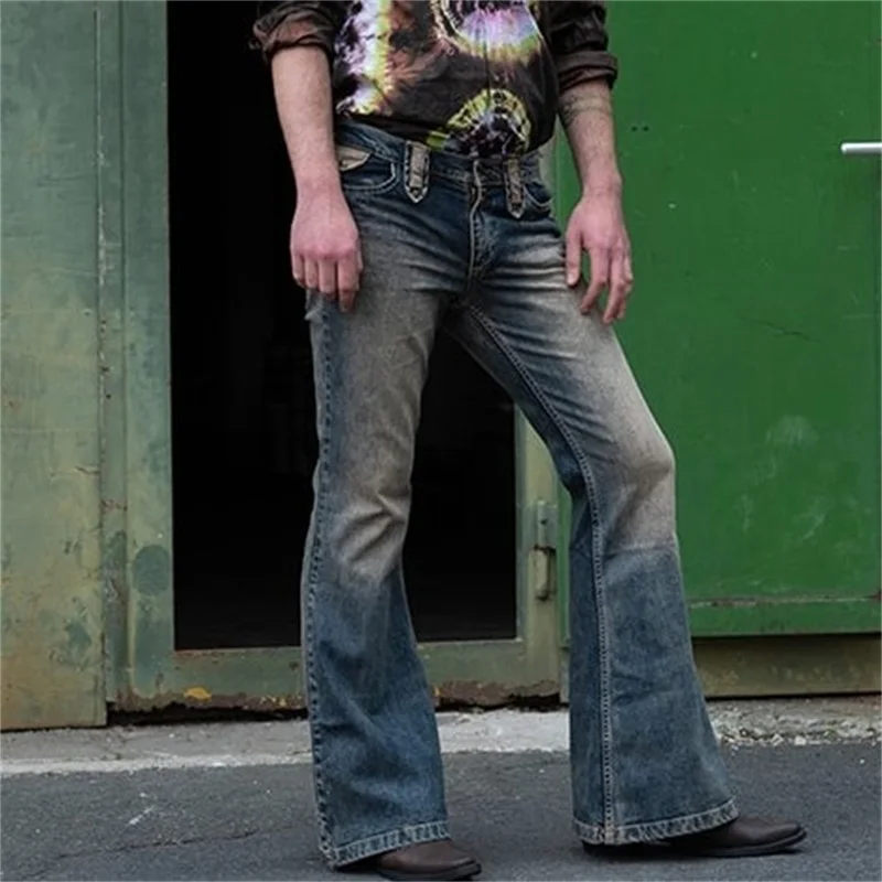 Vintage Men's Big Flared Jeans Male Youth Four Seasons Casual Deep Blue Denim Pants 2023 Fashion High Waist Trousers Streetwear
