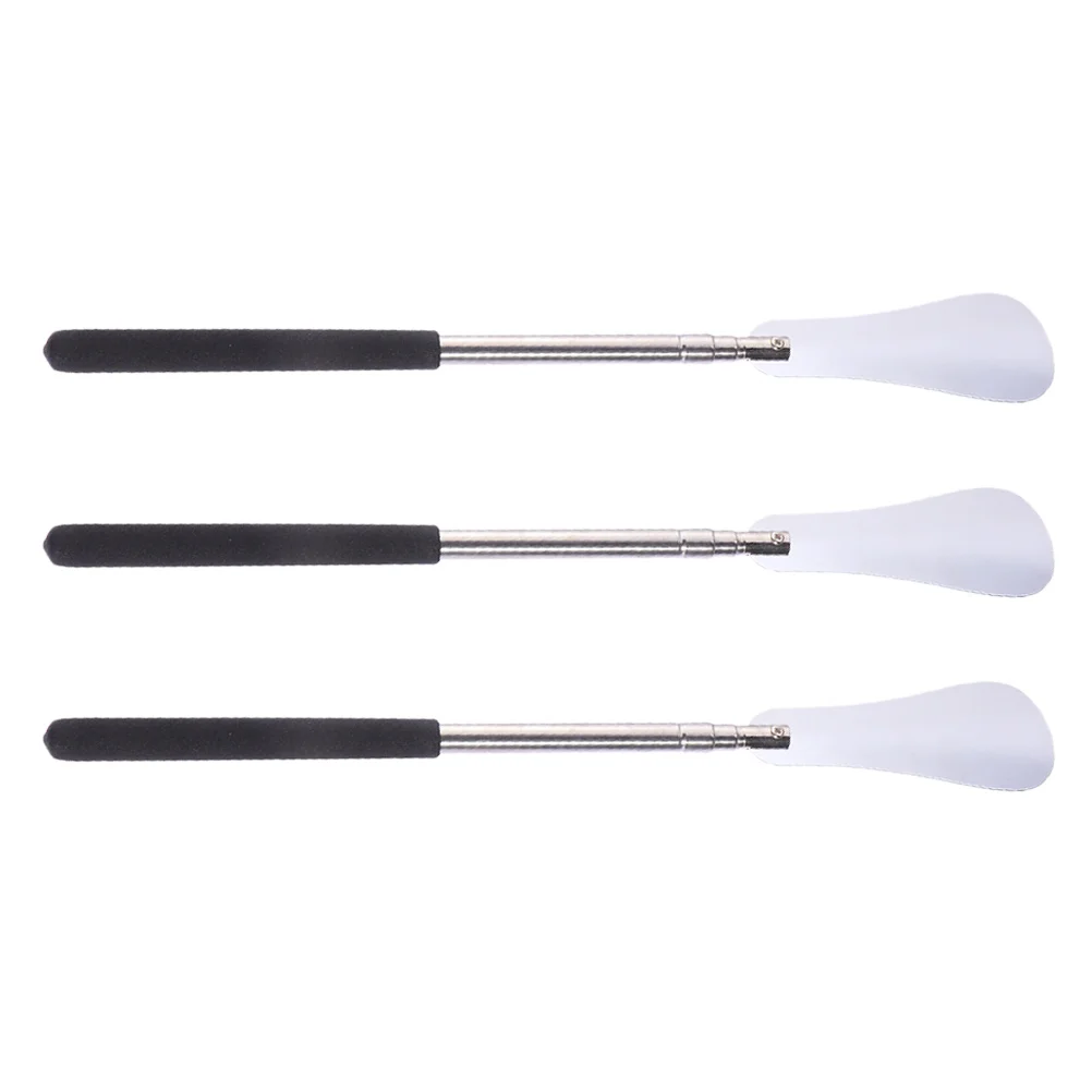 3 Pcs Retractable Shoehorn Shoes Removing Helper Durable Useful Metal Stainless Steel for Home All Ages