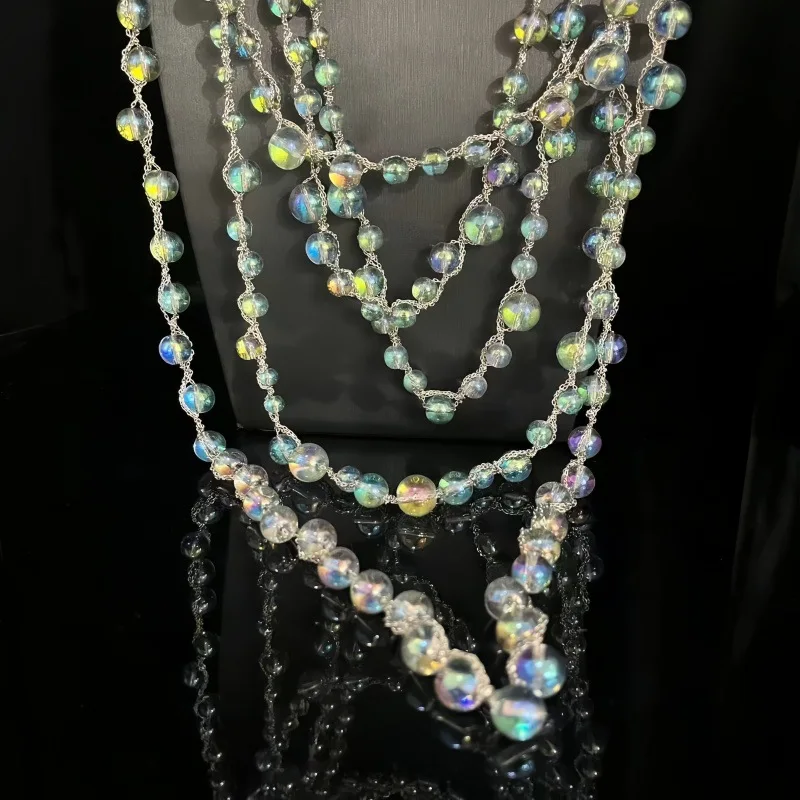 High-end Luxury Transparent Purple Crystal Multi Layer Geometric Necklace Elegant Exquisite Women Party Wedding Jewelry