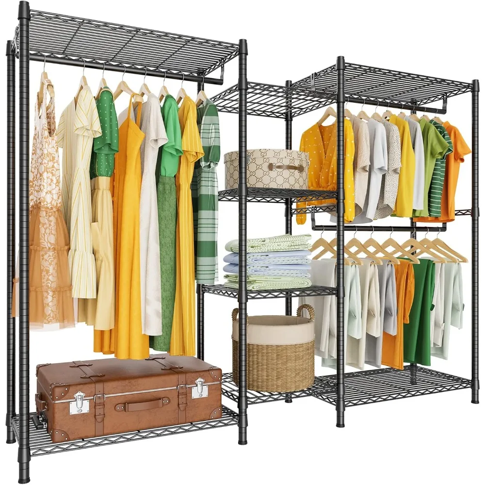 Wire Garment Rack Heavy Duty Clothes Rack Compact Size Armoire Storage Rack Freestanding Metal Clothing Closet Wardrobe