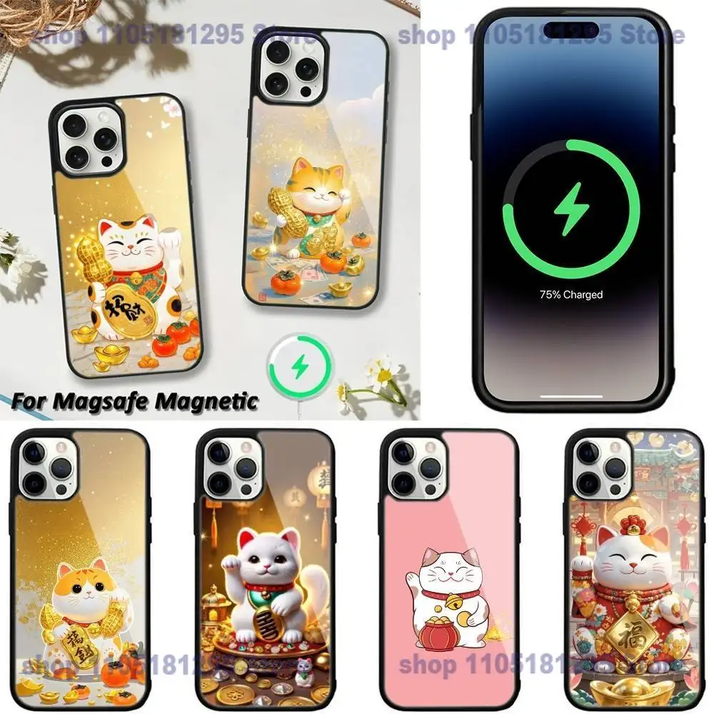 

Cute Lucky Maneki Neko Cat Phone Case For iPhone 17,16,15,14,13,12,11,Plus,Pro,Max,Mini Magsafe Magnetic Wireless Charging