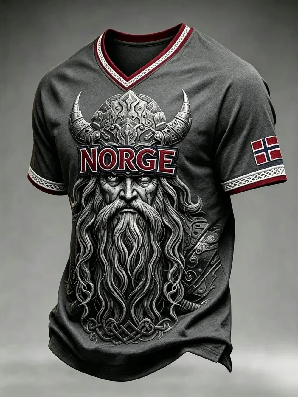 Nordic Viking Warrior Pattern 3D Print Men SportV-neck T-shirt Outdoor Street Casual Fashion Quick-dry Breath Parent-child Cloth