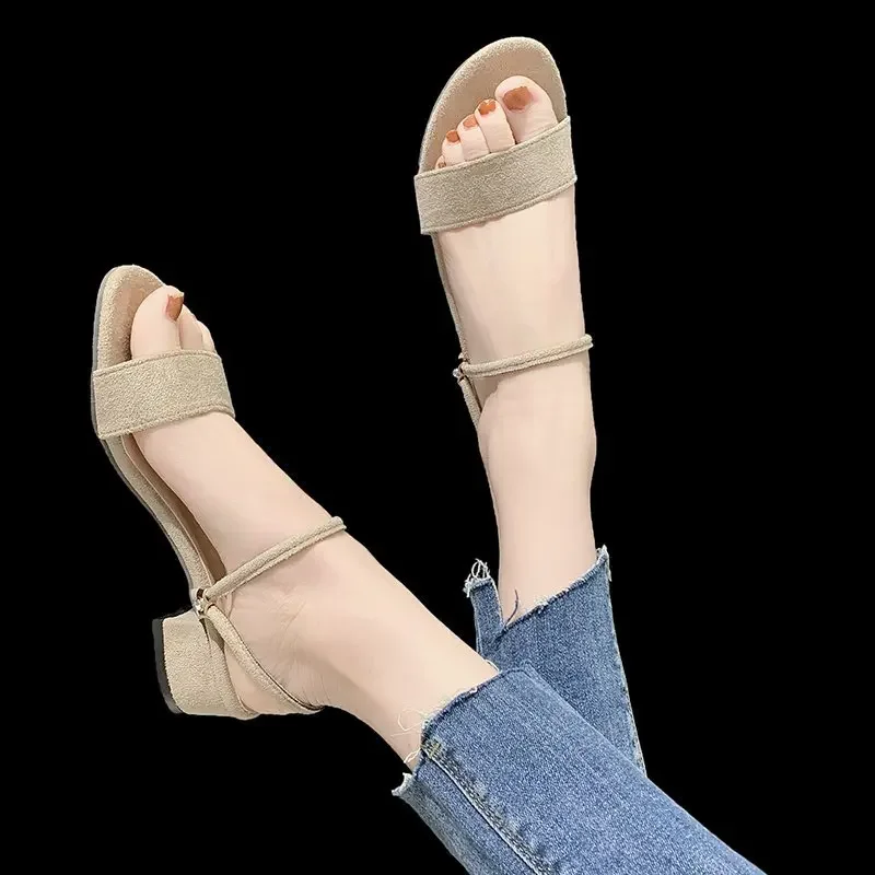 New Women Sandals Chunky Heels Slides Slippers Summer Girl Elegant Shoes Woman Plus Size 42 Female Fashion High Heeled Sandals