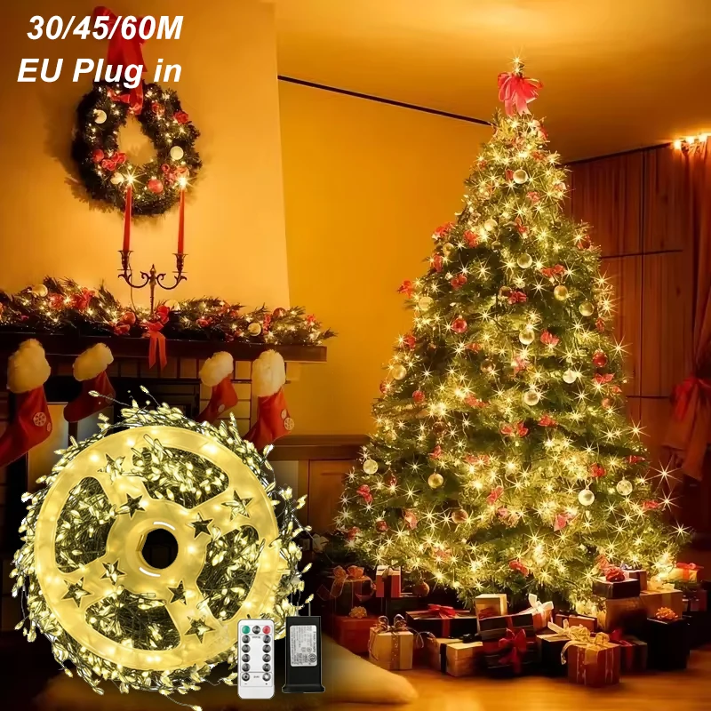 Christmas String Light 220V EU LED Fairy Lights Battery Operated Copper Wire Garland Garden Party Wedding Lights Christmas Decor
