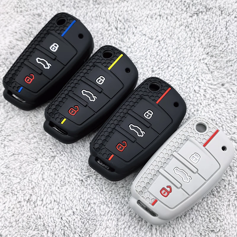 For Audi A1 A3 A4 A5 A6 A7 Q3 Q5 S6 B6 B7 B8 C6 8P 8V 8L TT RS Car Shell Keychain Protector Silicone Folding Key Case Bag Cover
