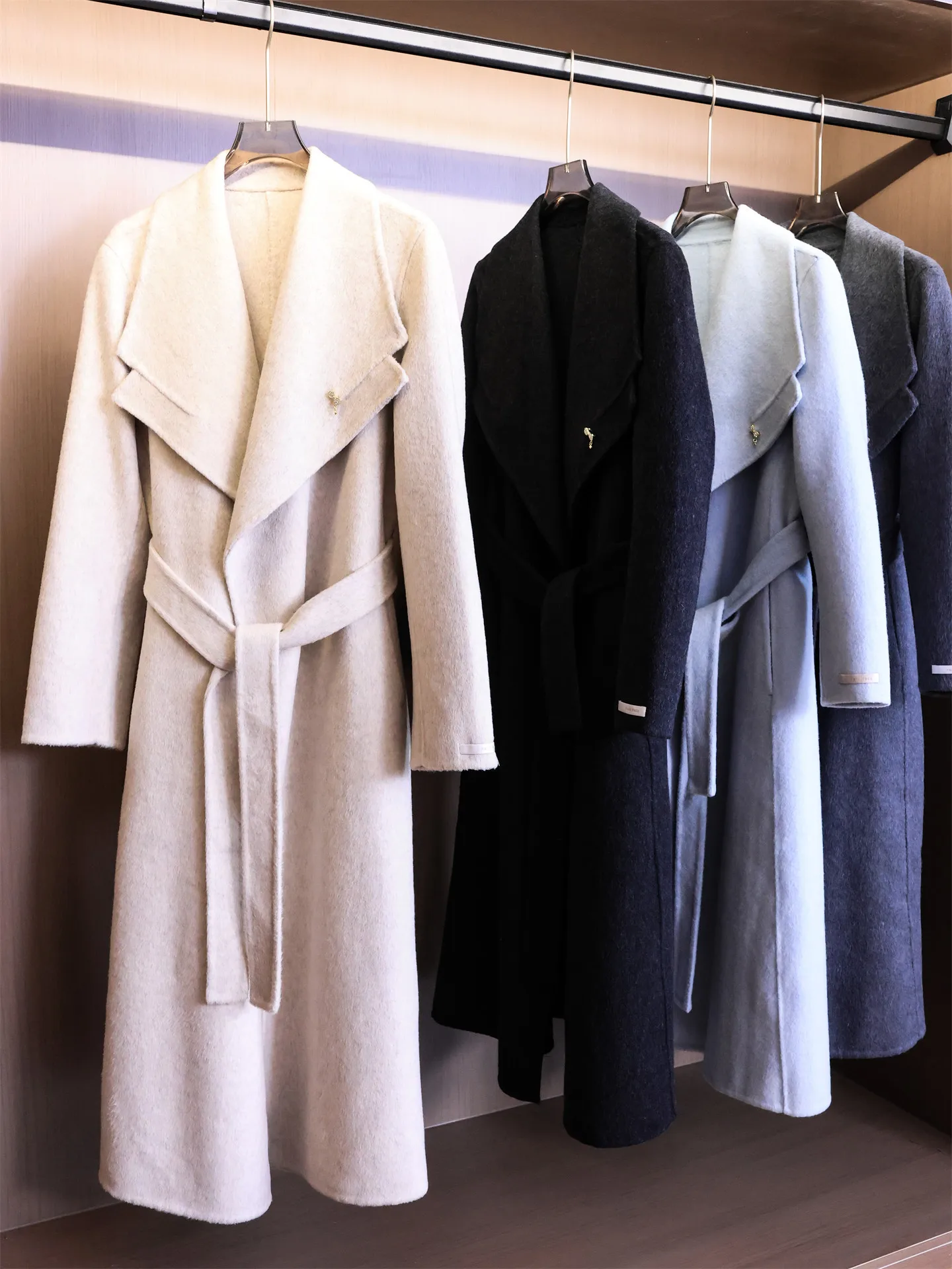 

Double-Faced Cashmere Long Coat with Belt Slimming Large Collar Long Sleeve Women's Woolen Outerwear Commute Simple Style