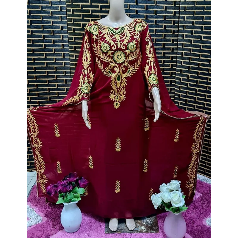 

Maroon Kaftans Farasha Abaya Dress In Dubai Morocco Very Fancy Long Dress European and American Fashion Trend