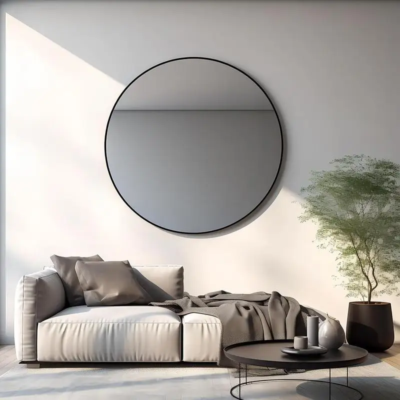 

Round 42" Black Metal Framed Bathroom Wall Mirror - W2203P156441