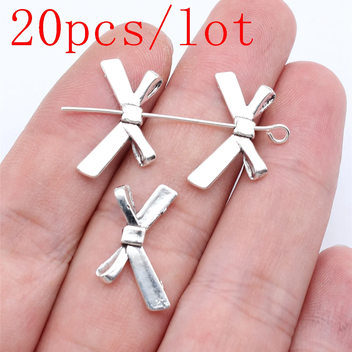 20pcs Bow Bead Charms Keychain Diy Accessories For Jewelry 20x12mm Antique Silver Color