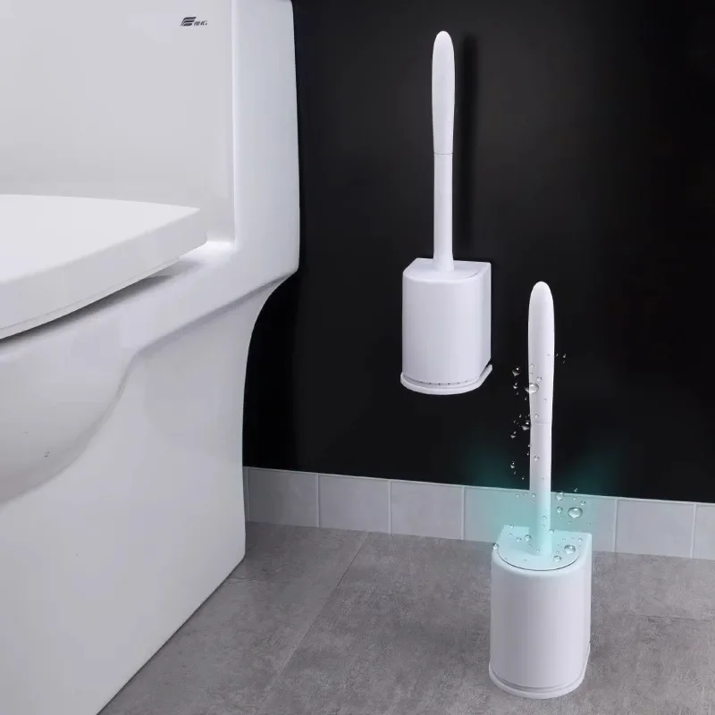 1 piece toilet brush set with no dead corners, long handle toilet brush, no need for punching holes, soft bristles for cleaning