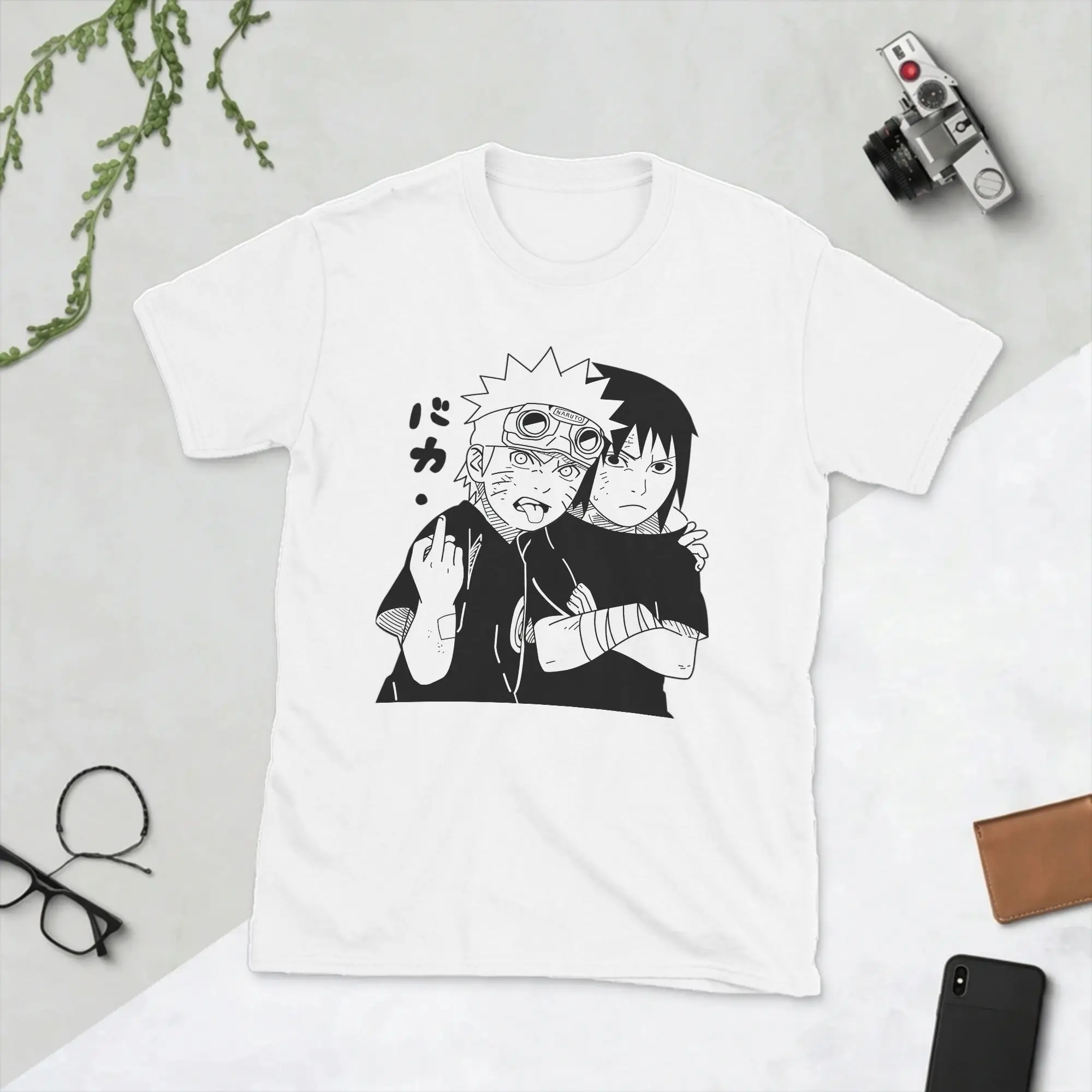 Men's T-Shirt Sasuke and Naruto Casual Pure Cotton Tee Shirt Short Sleeve Anime T Shirt Round Collar Clothes Adult