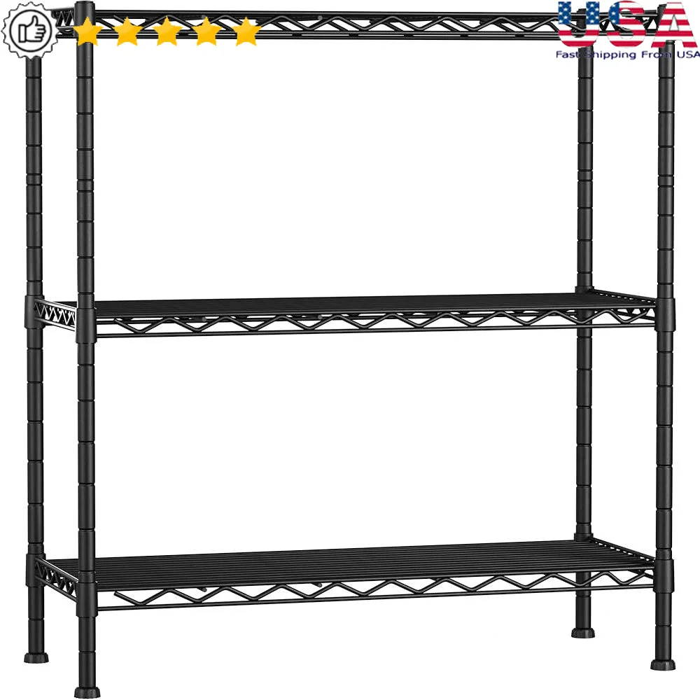 

3-Shelf Heavy Duty Metal Storage Rack Adjustable Wire Organizer Kitchen Bathroom Garage Pantry Utility Shelving