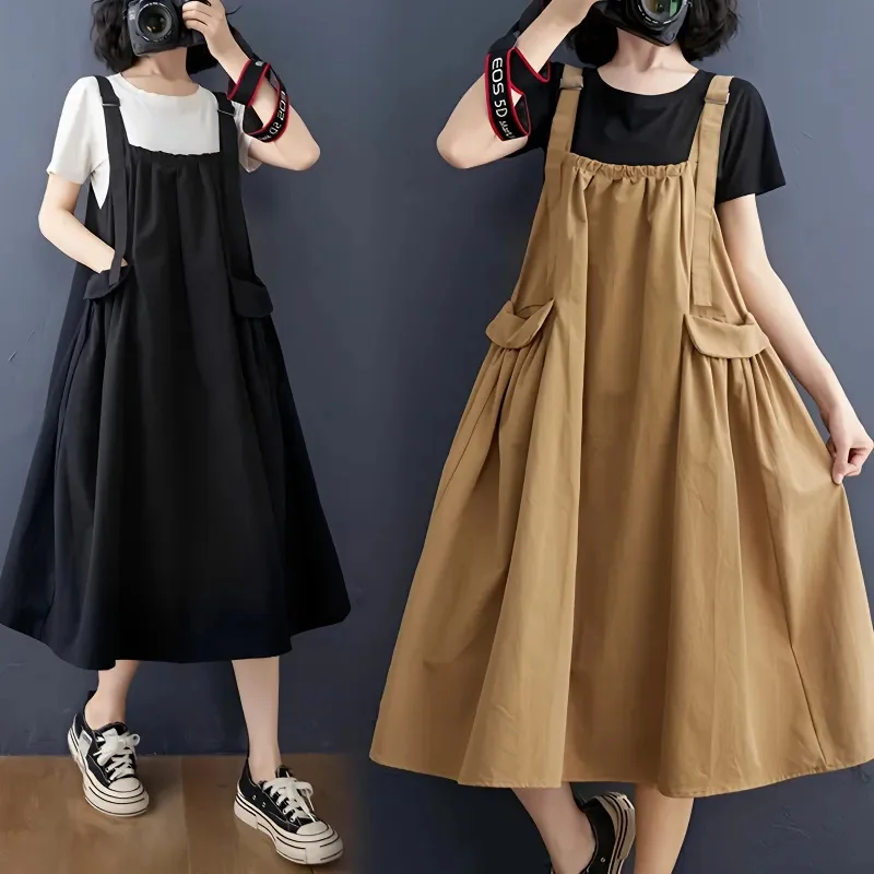 Oversized Black Summer Dress With adjustable Shoulder Straps women's Fashion Temperament Sleeveless Loose Dress Thin