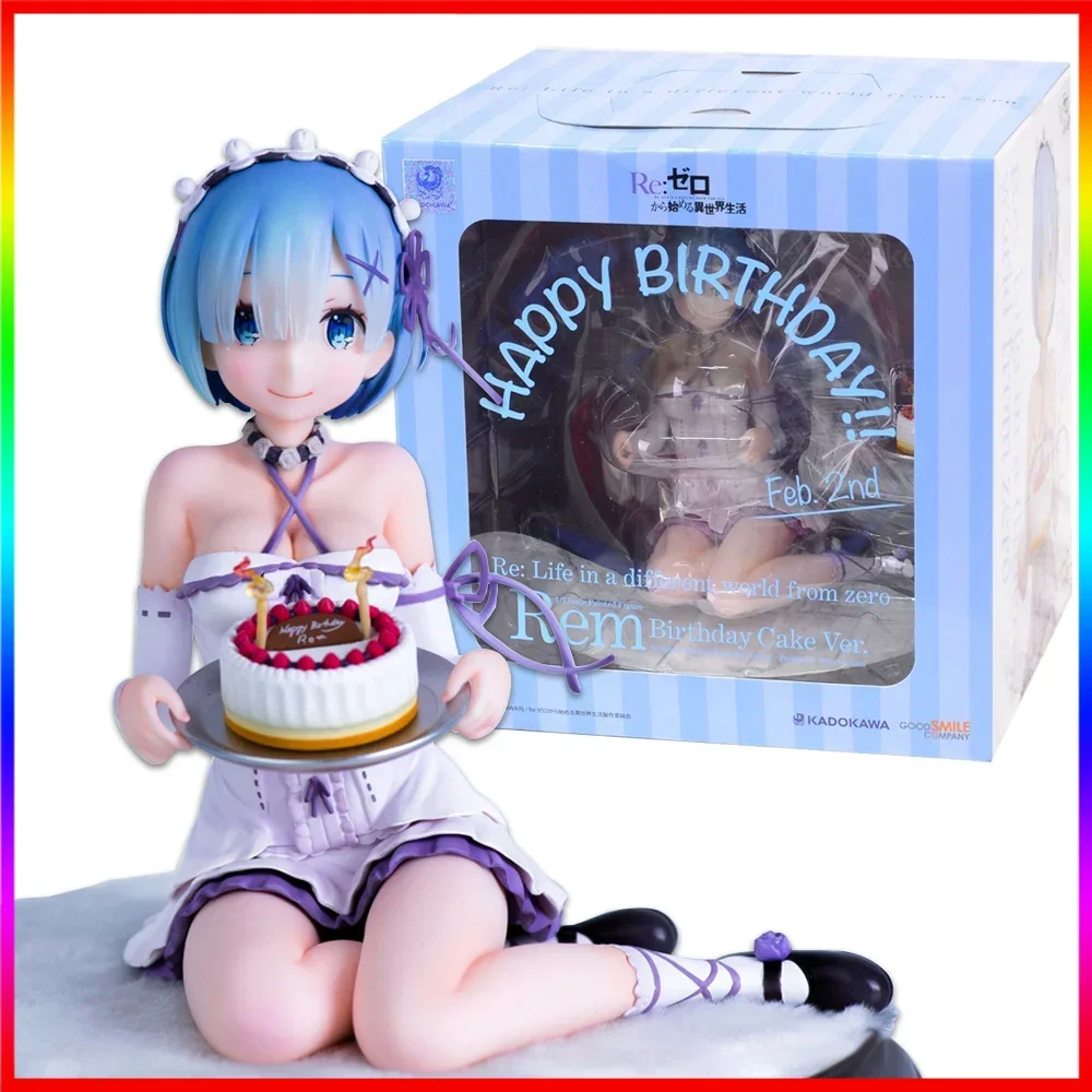 

ReZero Rem Birthday Cake 13cm Anime Figure Happy Birthday Gift Sitting Model With Base Action Figure Collectible Toy For Fans
