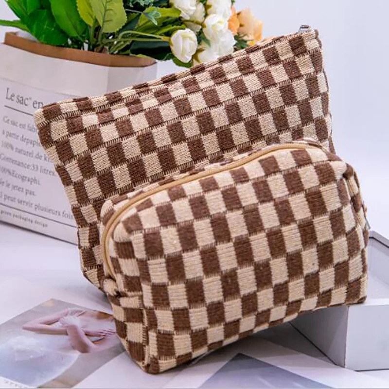 2PC Lattice Knitted Autumn And Winter Storage Portable Large Capacity Daily Wash And Makeup Bag