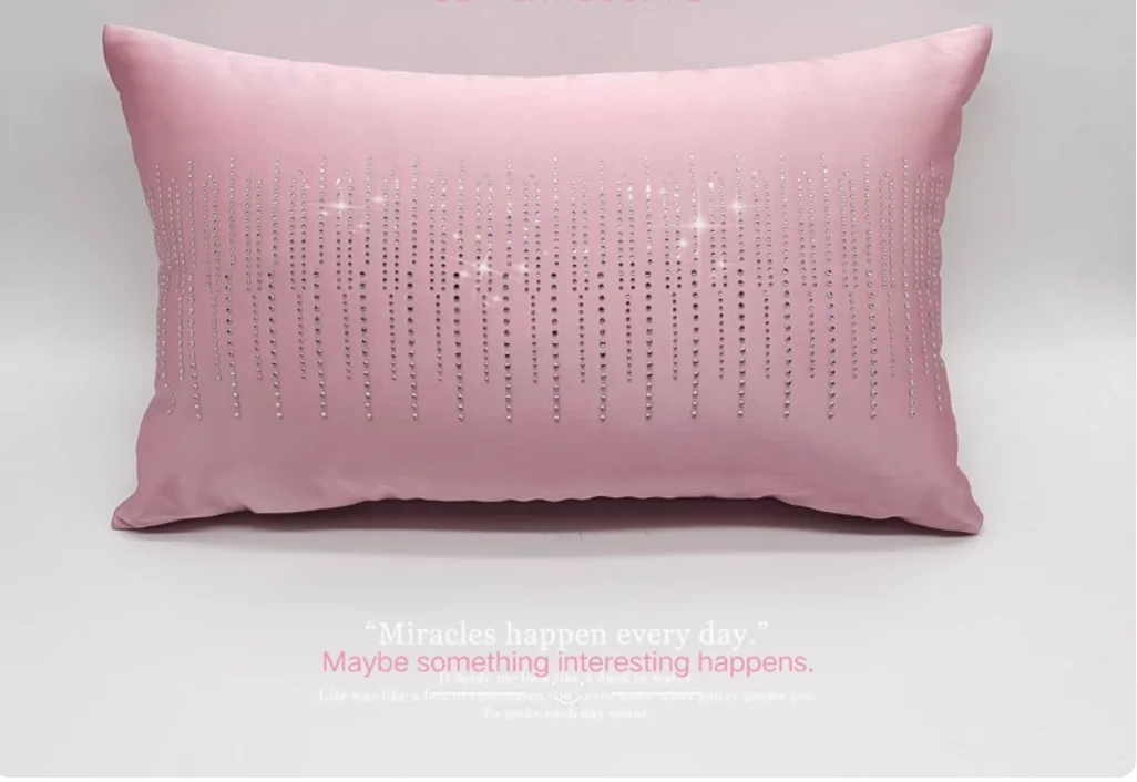 Sparkling hot diamond pillow, modern light luxury model room, simple waist pillow, fabric hotel bedding decoration, rectangular