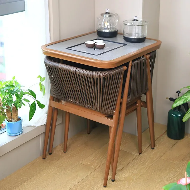 Balcony tea table and chair combination rattan chair three-piece set household small table and chair small apartment one